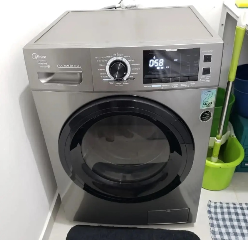 Lava E Seca Midea Grafite Metálico 10,2Kg Storm Wash Inverter Tambor 4D Porta Preta