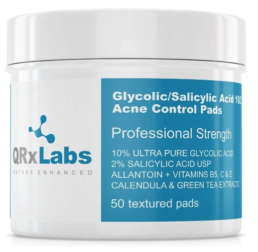 Lenços de Ácido Glicólico a 10% e Ácido Salicílico a 2%, QRxLabs
