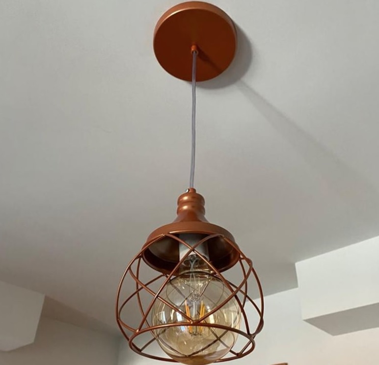 Lustre Pendente Esfera Aramado Cobre 15cm
