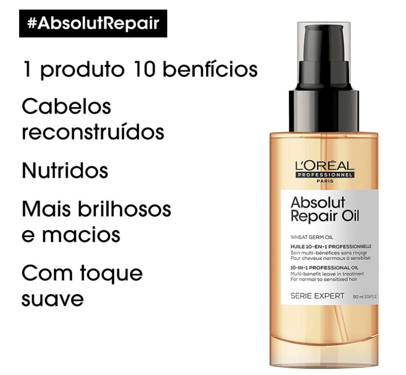 Óleo Reparador 10 in 1 Absolut Repair Gold Quinoa Serie Expert L´Oreal Professionnel Paris – 90 Ml