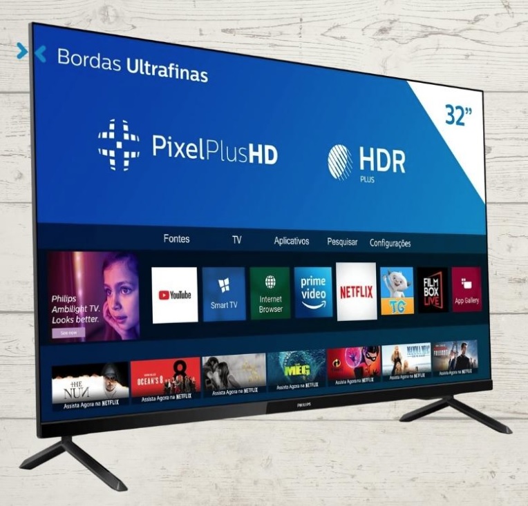 Smart TV Philips Tela 32″ 32PHG6825/78 HD sem bordas HDR Plus Conversor digital 3 HDMI 2 USB Wi-Fi Miracast