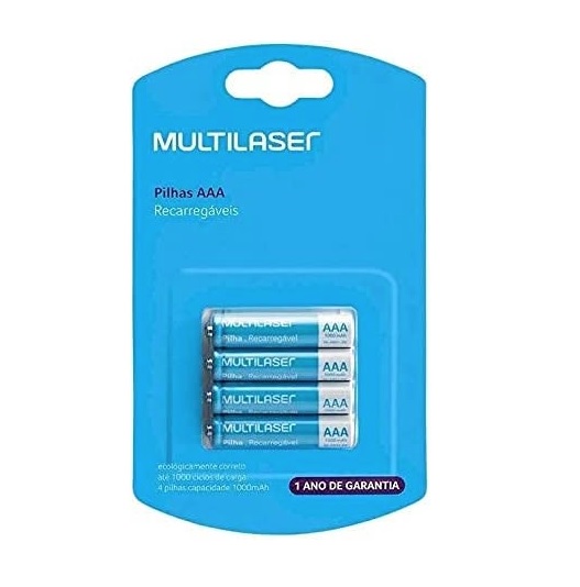 Pilhas Recarregáveis Aaa Multilaser 1000Mah Com 4 Unidades – CB050