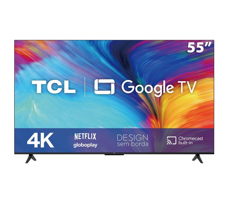 Smart TV LED 55″ 4K TCL 55P635 HDR, Wifi Dual Band, Bluetooth, Controle Remoto com Comando por controle de Voz, Google Assistant e Borda fina