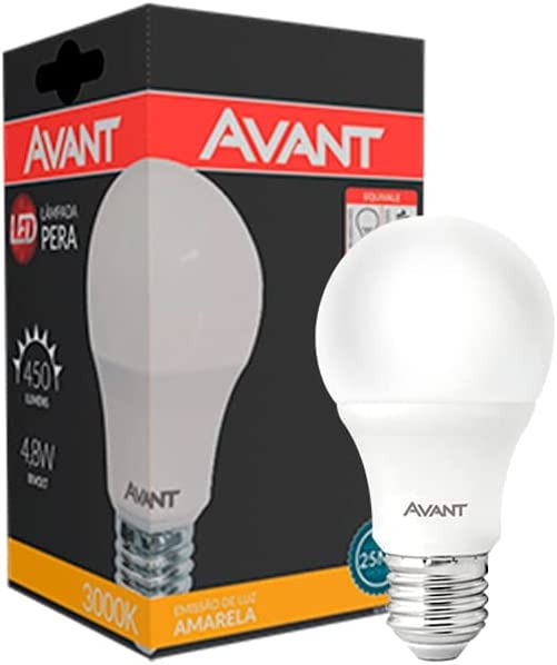 Lâmpada Pera LED, 4,8W, Luz amarela 3000K, soquete E27, Bivolt, Avant