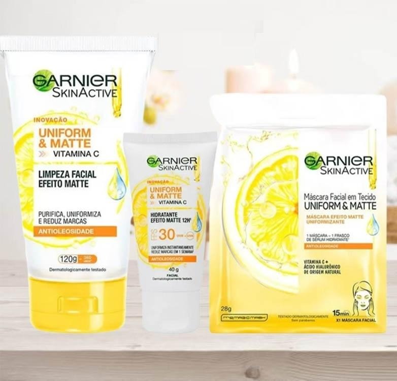 Sabonete Facial Garnier Skin Active 120g + Creme – Hidratante Facial 40g + Máscara Facial 28g
