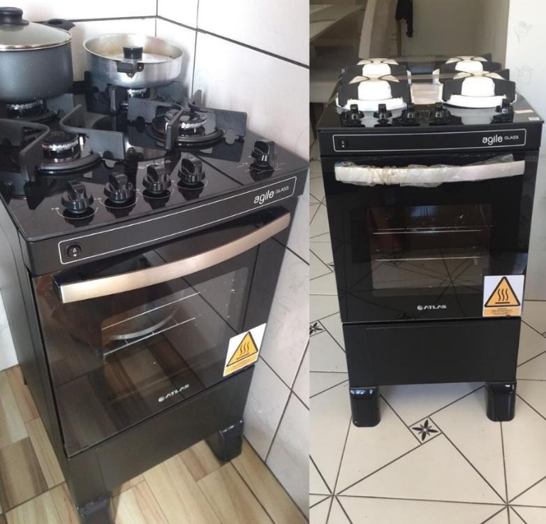 Fogão 4 Bocas Mesa de Vidro Atlas Preto – Acendimento Automático Mônaco Top Glass