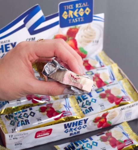 Barra Whey Grego Bar – 12 Unidades de 40g Morango com Chantilly – Nutrata, Nutrata, 12 Unidades de 40g