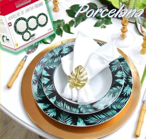 Aparelho de Jantar Chá 20 Peças Hauskraft – Porcelana Branco Folhas