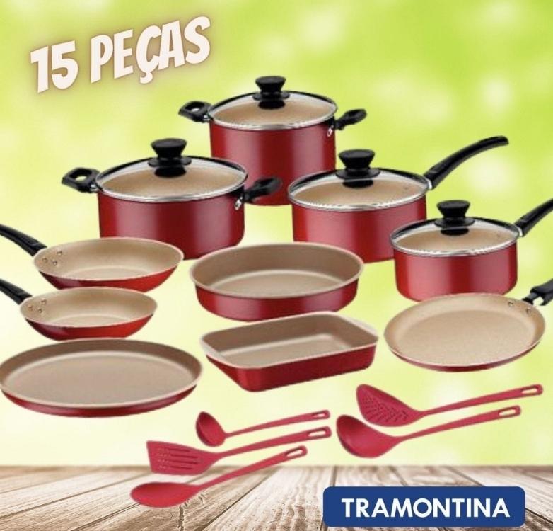 Jogo de Panelas Coimbra Tramontina 15 Peças – Vermelho