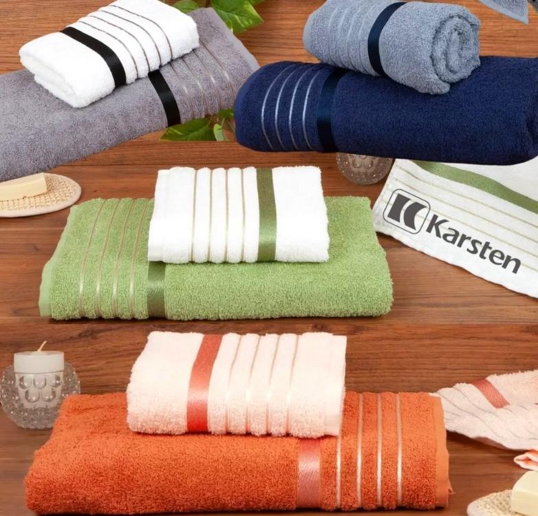 Jogo de Toalhas de Banho Karsten Otto – Branco e Verde 3 Peças