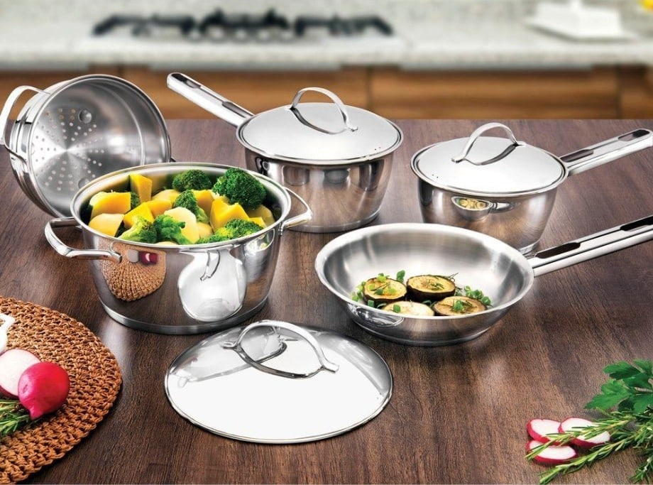 Jogo de Panelas Tramontina Aço Inox Allegra 5 Peças Fundo Triplo + Pegador de Massa