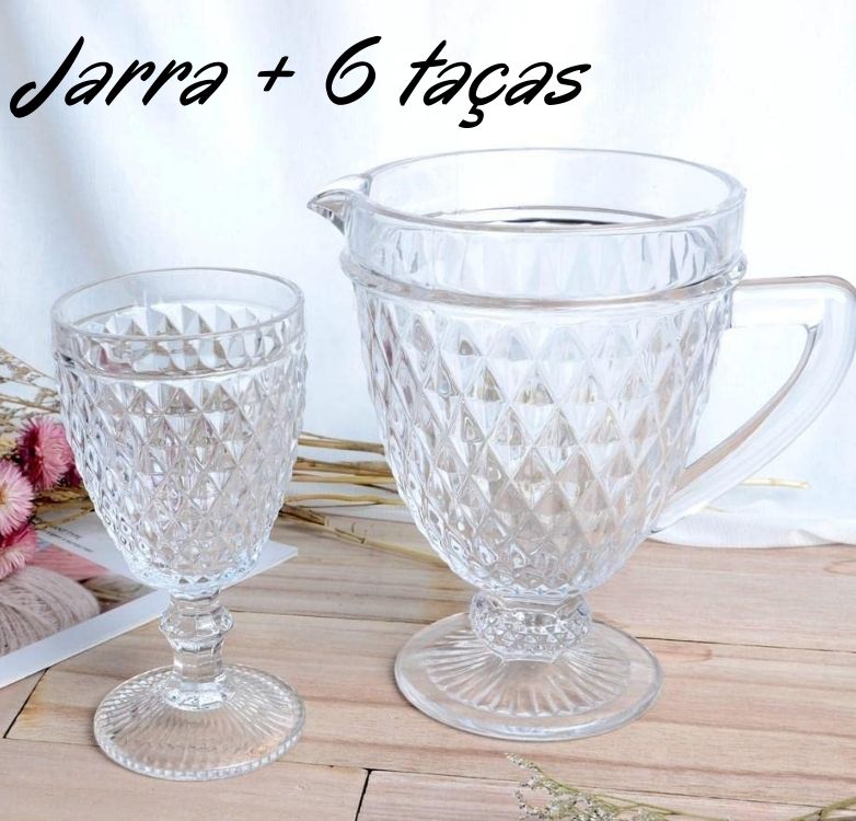 Jogo de Jarra e 6 Taças Diamond Transparente