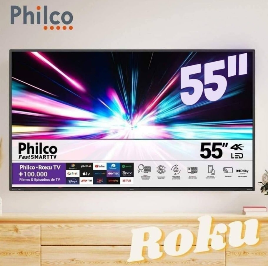 Smart TV LED 55″ 4K Philco PTV55G52R2C Roku TV com Dolby Audio, HDR10 e Processador Quad-core