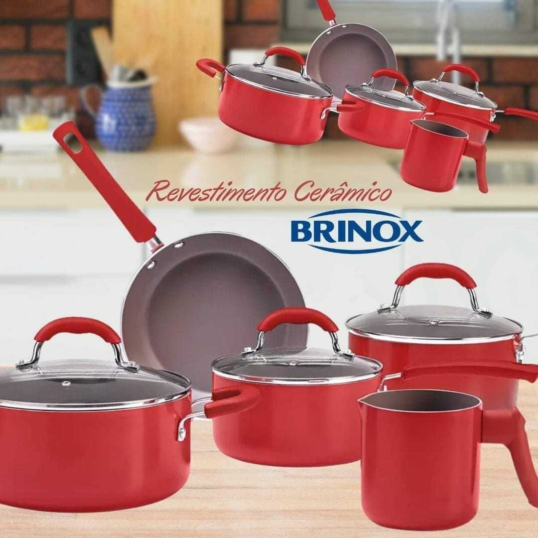 Jogo de Panelas Brinox Revestimento Cerâmico – de Alumínio Vermelho 5 Peças Premier