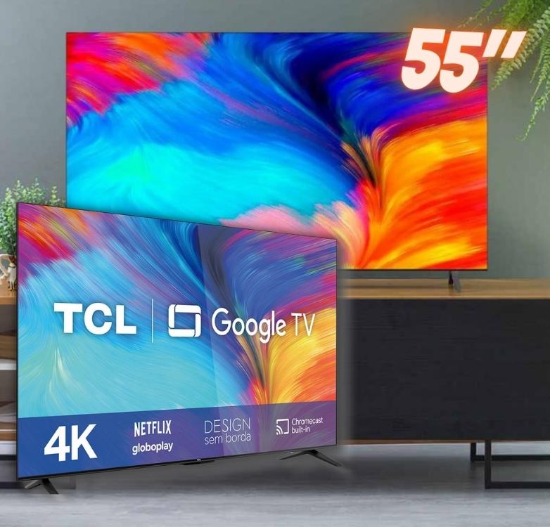 Smart TV LED 55″ 4K TCL 55P635 HDR, Wifi Dual Band, Bluetooth, Controle Remoto com Comando por controle de Voz, Google Assistant e Borda fina