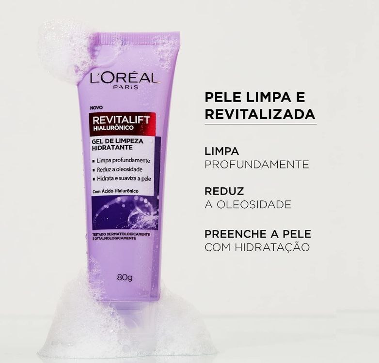 Gel de Limpeza Anti-idade L’Oréal Paris Revitalift Hialurônico, 80g, Lilás