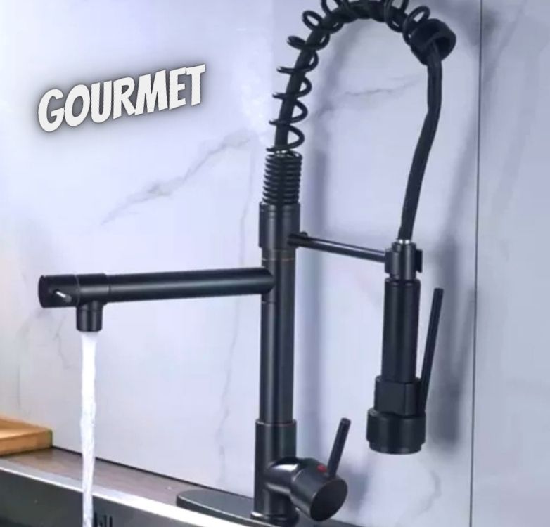 Torneira para Cozinha Gourmet de Mesa Dupla Saída – Monocomando Preta Nell YL-03