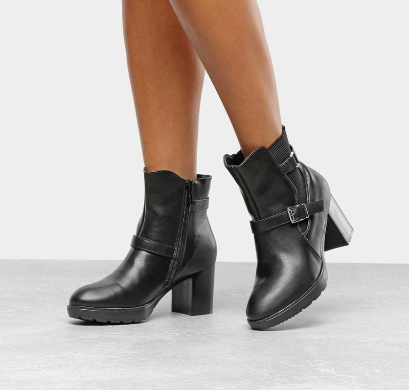 Bota Mooncity Cano Médio Tratorada Elástico Fivela Feminina