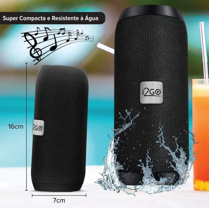 Caixa De Som Bluetooth Essential Sound Go i2GO 10W RMS Resistente à Água, Preto