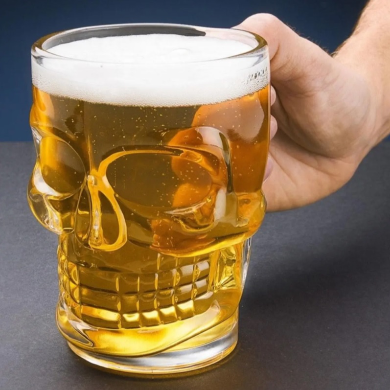 Caneca para Chopp e Cerveja de Vidro Caveira Rock Style Lyor Transparente, 510 ml
