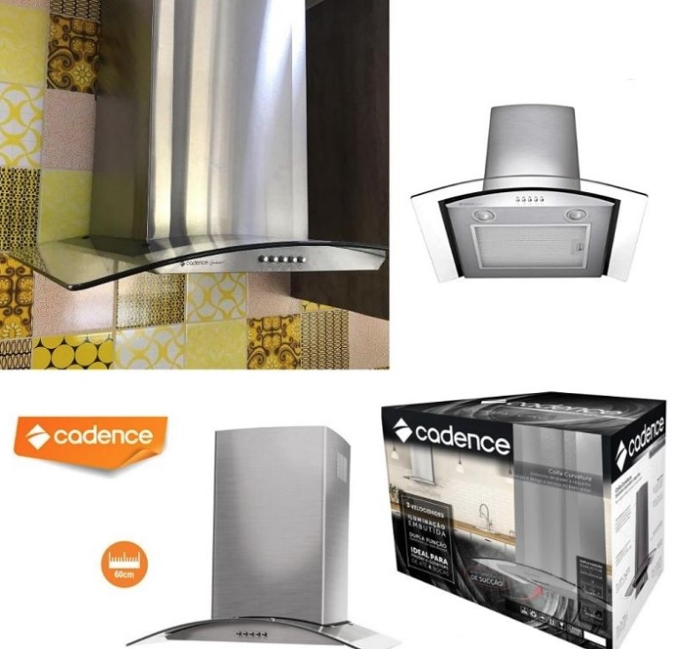 Coifa de Parede Cadence Gourmet, Vidro Curvo, 60 cm, 220W, Inox, 110V, CFA360