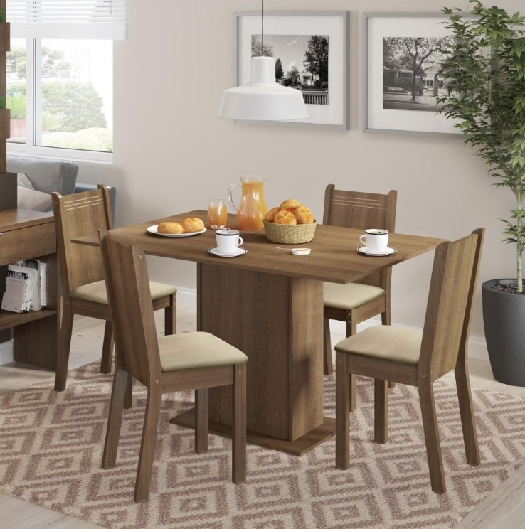 Conjunto Sala de Jantar Lexy Madesa Mesa Tampo de Madeira com 4 Cadeiras