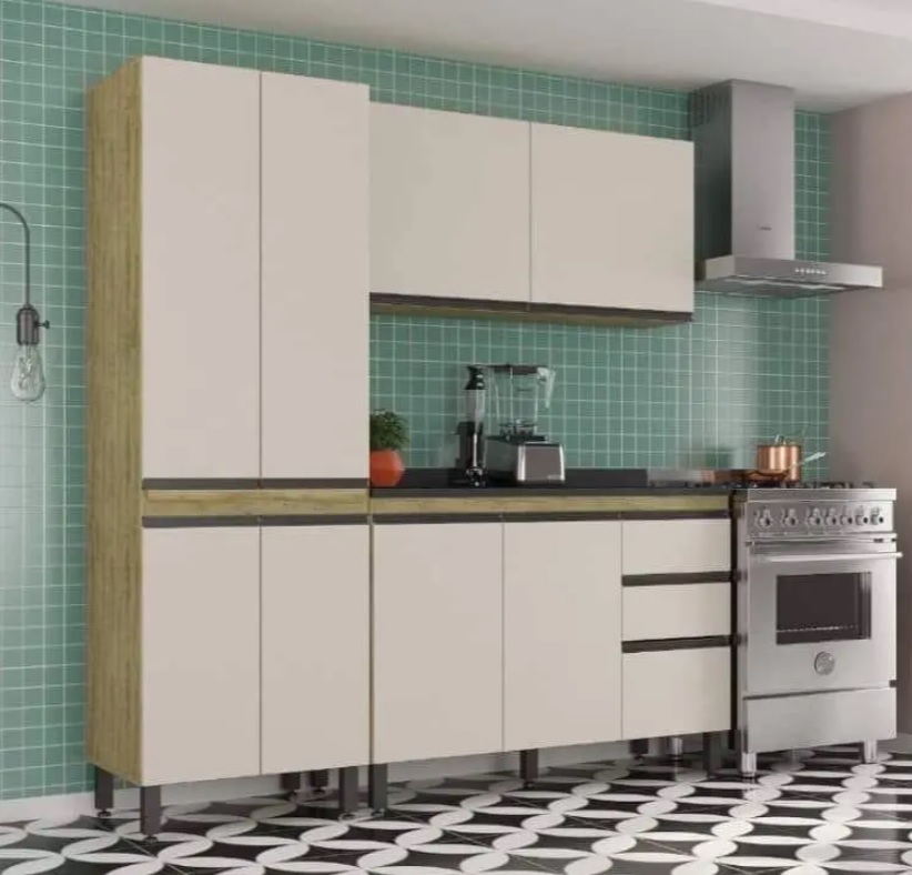 Cozinha Compacta SMP Viena com Balcão 8 Portas – 3 Gavetas