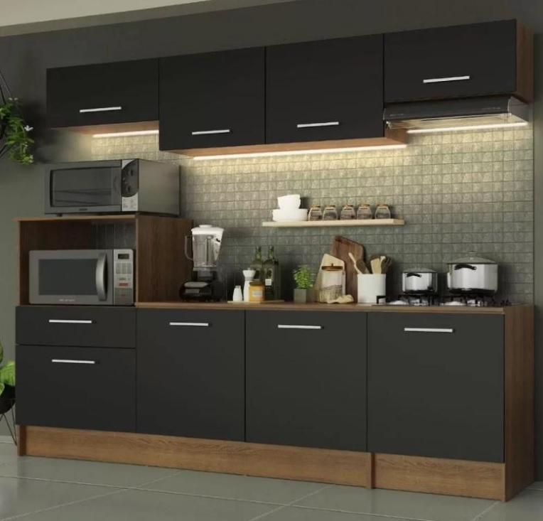 Cozinha Completa Madesa Onix 240001 com Armário e Balcão – Rustic/Preto