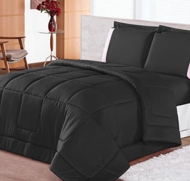 Edredom Casal Queen 3Pçs Cobertor Frio Quente Inverno Preto