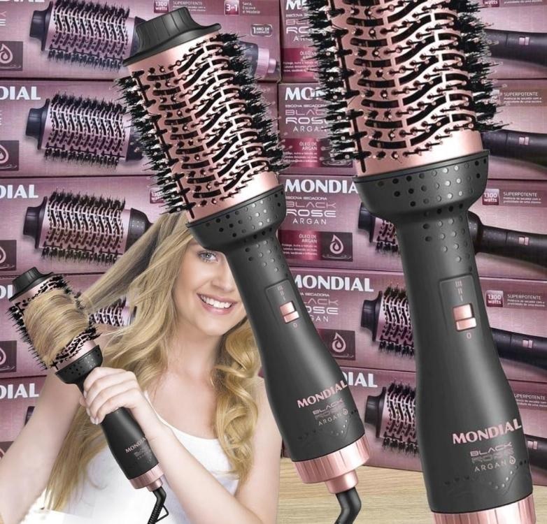 Escova Secadora Mondial, 1200W, 110V, Argan, Preto/Golden Rose – ES-14