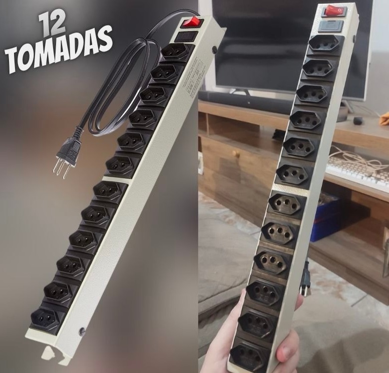 Filtro de Linha Power Line de 12 tomadas em Gabinete Metálico, Multicraft, PL12T