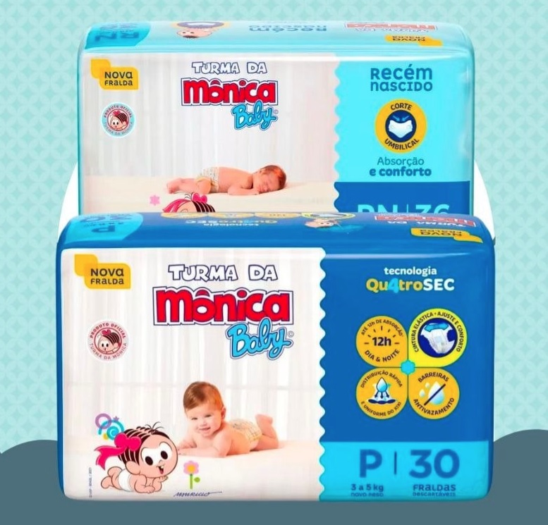 Fralda Turma da Mônica Baby (RN – 36un. / P – 30un. / M – 28un. / G – 24un.)