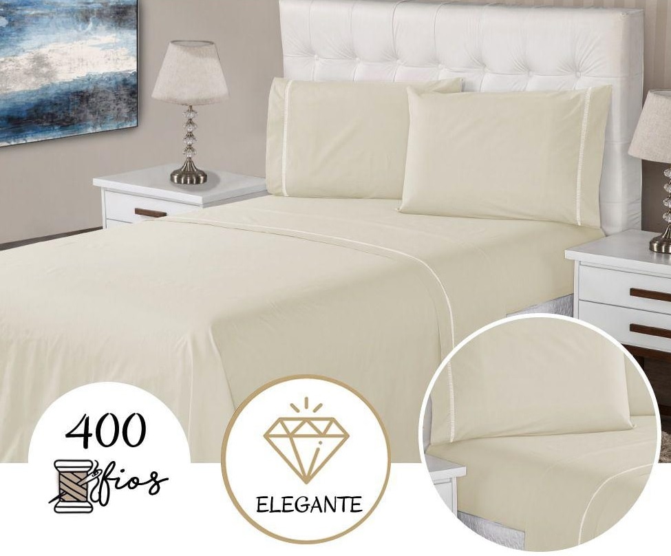 Jogo Lençol 3 Peças Casal 400 Fios Ponto Palito Casa Dona