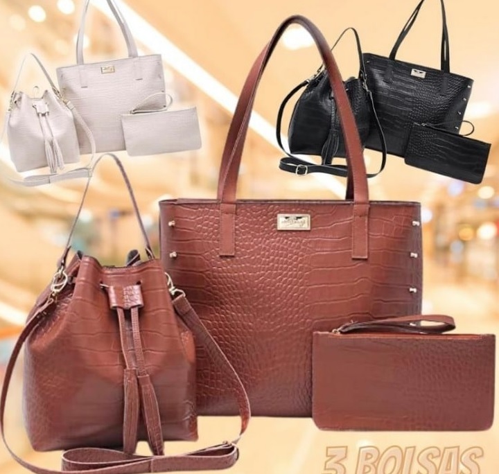 Kit 3 Bolsas Sacolas Femininas