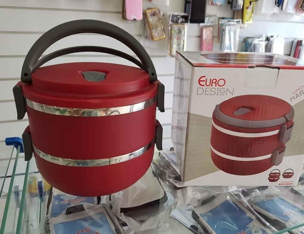 Marmita dupla Lunch Box Vermelha, LB1234-VM, Euro Home