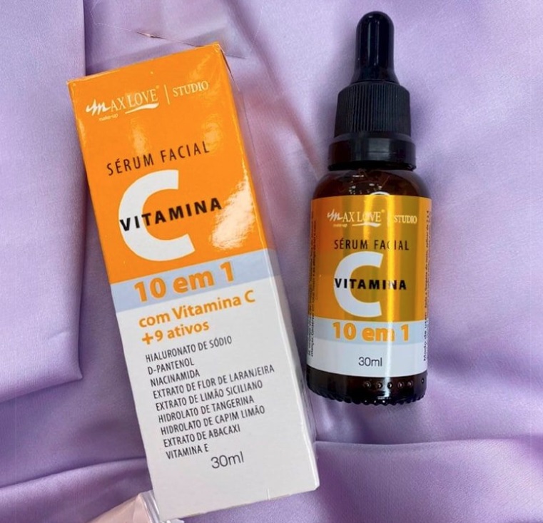 Sérum Facial Vitamina C, 10 em 1, Pele Hidratada, Macia e Iluminada, 30ml, Max Love