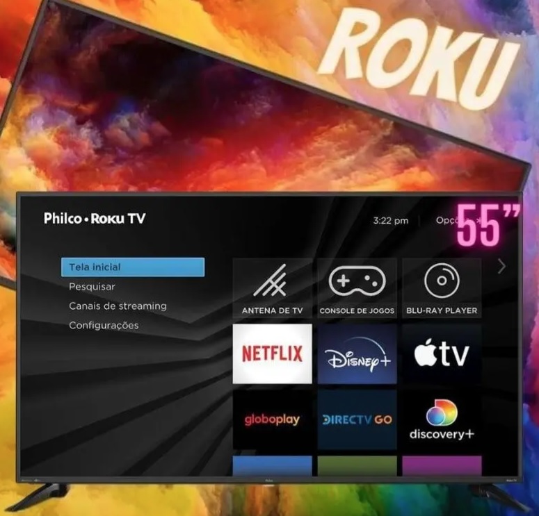 Smart TV LED 55″ 4K Philco PTV55G52R2C Roku TV com Dolby Audio HDR10 e Processador Quad-core