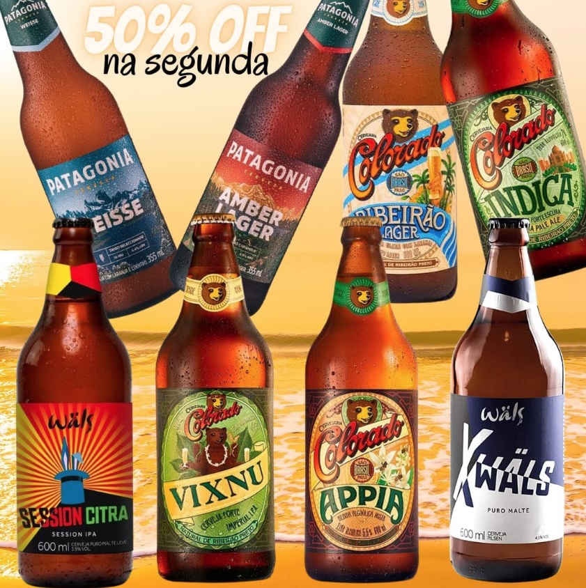 50% de desconto, na 2ª unidade de cervejas