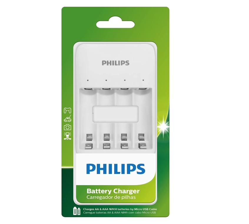 Carregador Philips de pilha recarregável AA e AAA via Micro-USB SCB3400NB/59