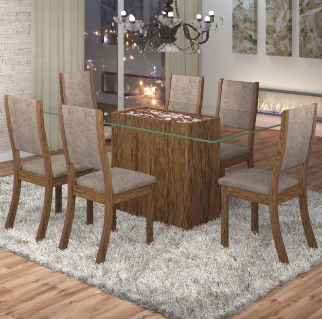Conjunto Sala de Jantar Mesa Lina 6 Cadeiras Kiara Espresso Móveis Avelã/Canela