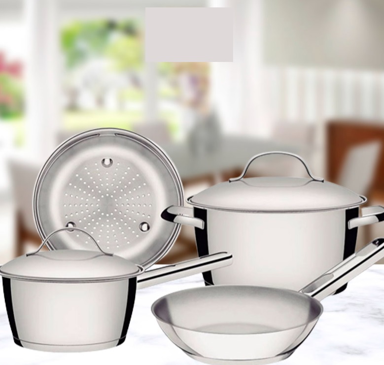 Conjunto de Panelas 4 Peças Tramontina Allegra em Aço Inox com Fundo Triplo e Tampas com Saída de Vapor