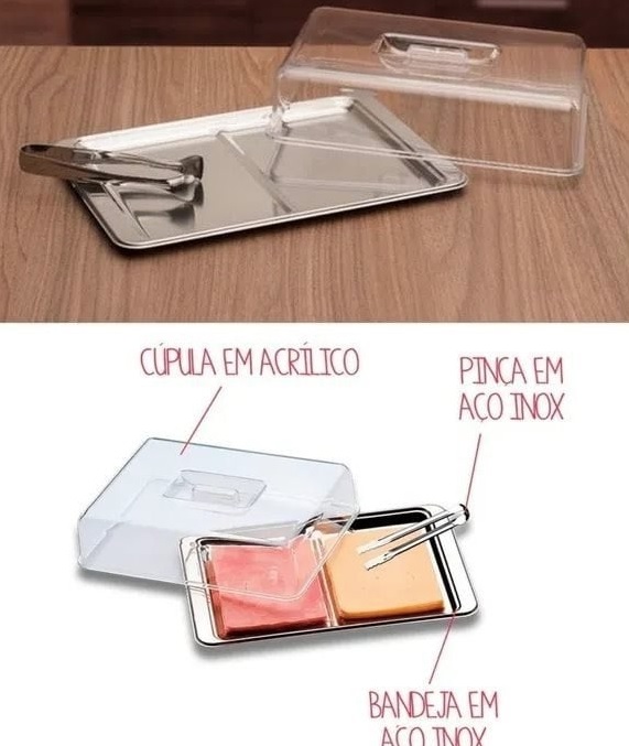 Conjunto para Frios Brinox Átina 1413/100 em Inox e Acrílico – 3 Peças