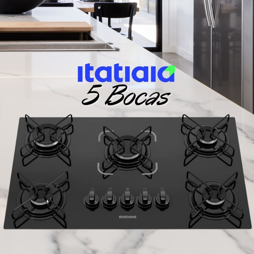 Cooktop Vidro Temperado 5 Bocas Essencial Preto Itatiaia Bivolt