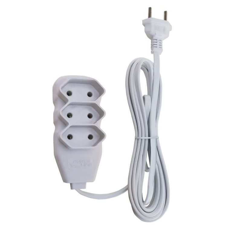 Extensao 3 Tomadas Slim Bipolar, Force Line, Branco 3,0M