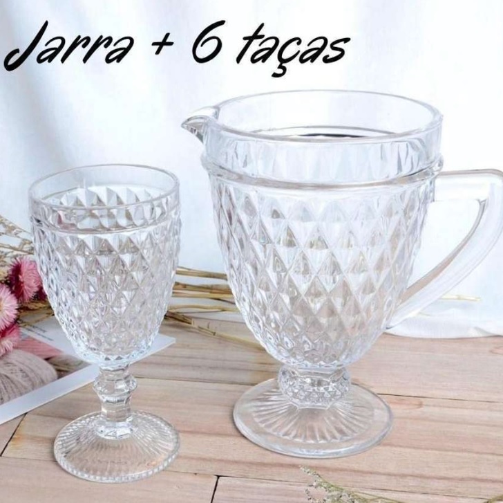 Jogo de Jarra e 6 Taças Diamond Transparente