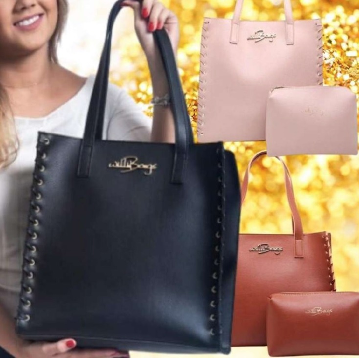 Kit Bolsa Feminina Sacola Grande + Necesser Promoção Willibags Barato