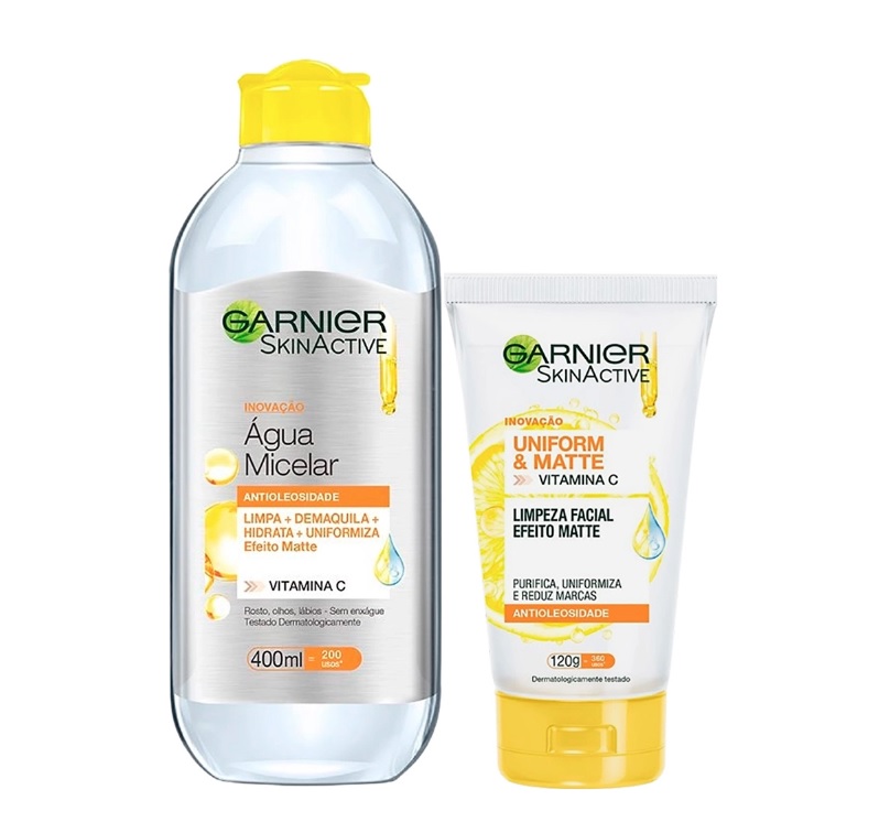 Kit Facial Garnier Gel de Limpeza + Água Micelar Antioleosidade Vitamina C