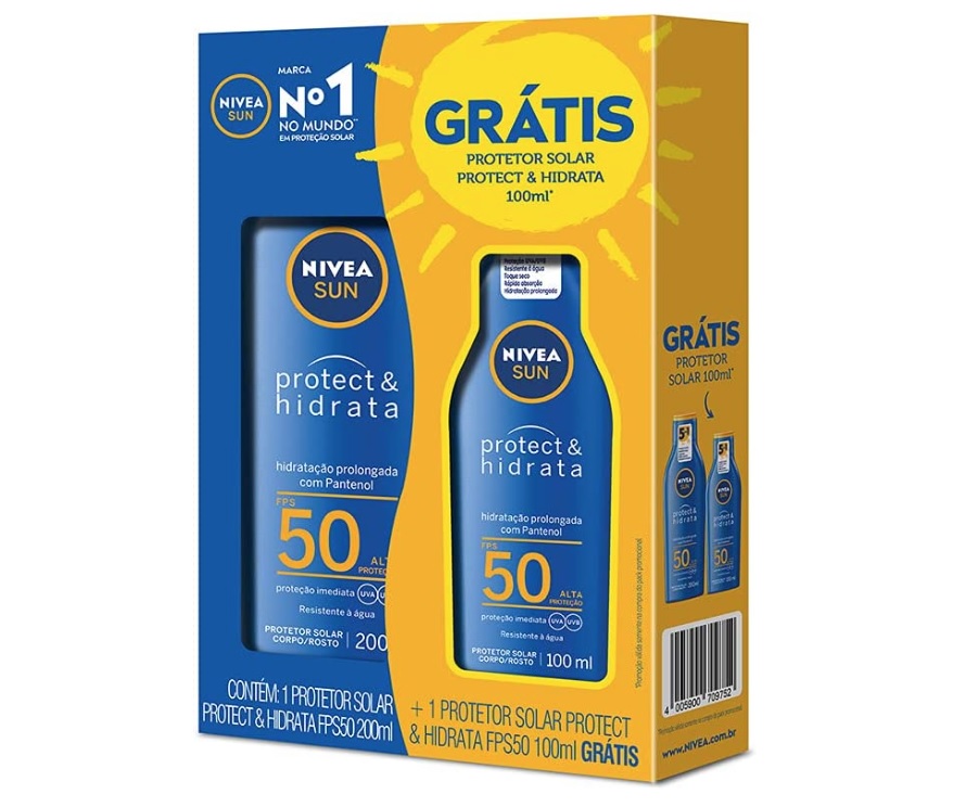 Kit NIVEA SUN Protetor Solar Protect & Hidrata FPS50 200ml + Protetor Solar Protect & Hidrata FPS50 100ml, Nivea