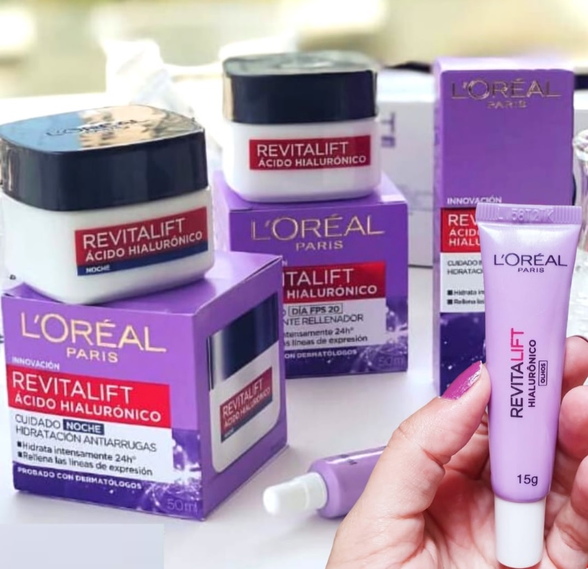 Kit Tratamento Facial L’Oréal Paris Revitalift Hialurônico: Creme Dia + Noite + Olhos, Transparente