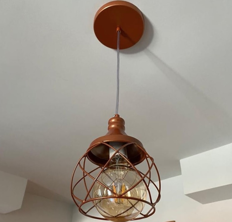 Lustre Pendente Esfera Aramado Cobre 15cm